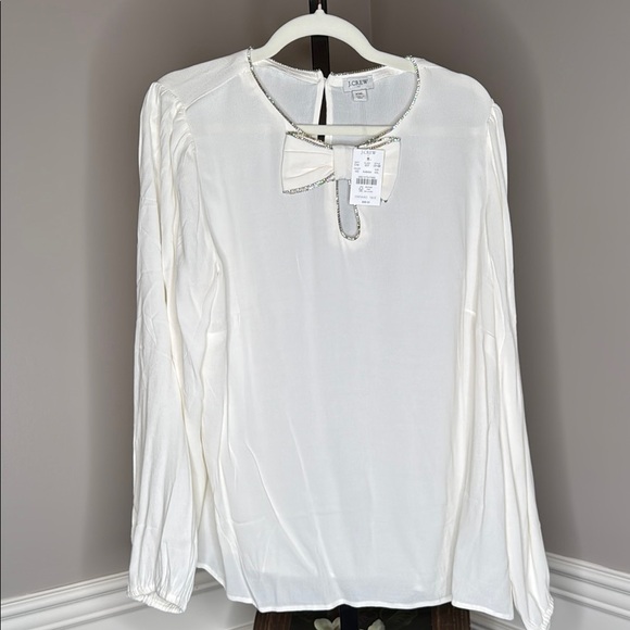 J. Crew Cream Long Sleeve Bow Collar Blouse size XXL - Picture 1 of 7